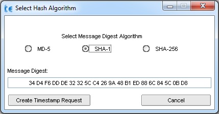 Select timestamp hash algorithm